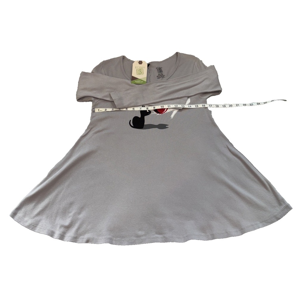 NEW Classic Christmas Kitty Round Neck Long Sleeve Tunic Women's Size M Gray - Picture 4 of 9